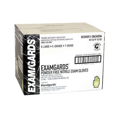 Examgards Disposable Gloves, Nitrile, Powder-Free, XL, 1000 PK, Black 304340284